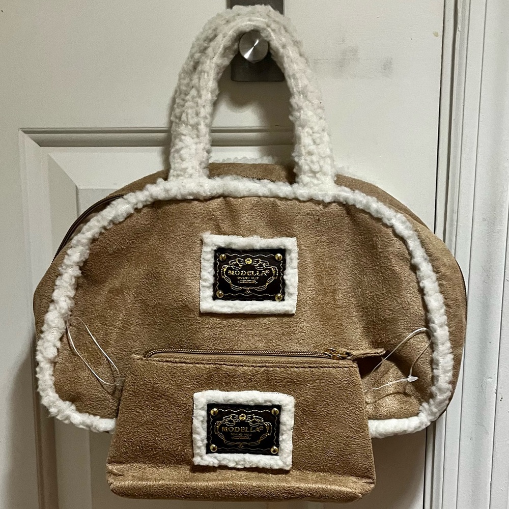 New Modella Tan and White bag set with Sherpa